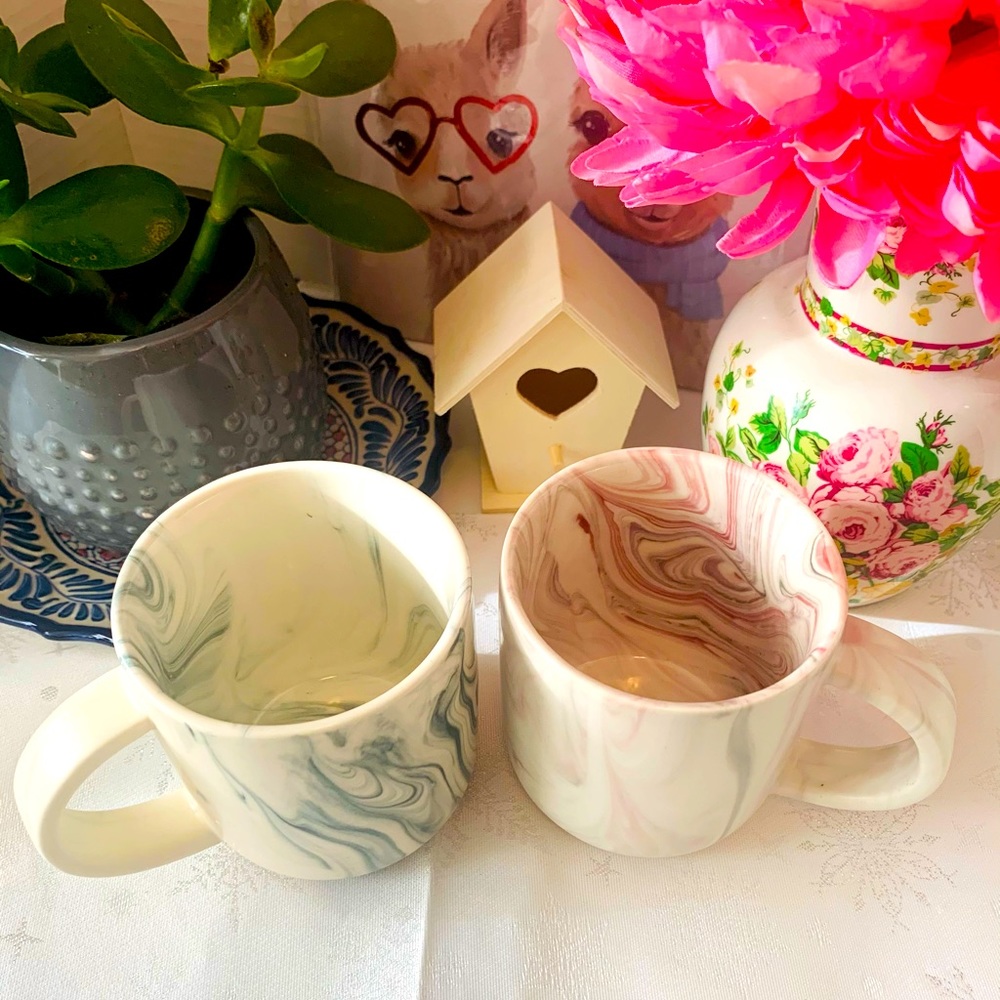 World Market Marble Stoneware Look Ceramic Set of Cafe Mugs